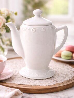 PartyLite White Teapot Wax Melt Warmer Ceramic Oil Burner Cottage Decor